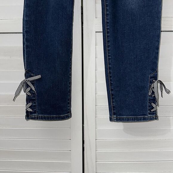 Talbots Jeans Size 8 Flawless Slim Ankle Lace Up Gingham - Picture 7 of 12
